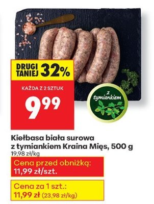 Kiełbasa biała surowa z tymiankiem Kraina Mięs, 500 g promocja w Biedronka