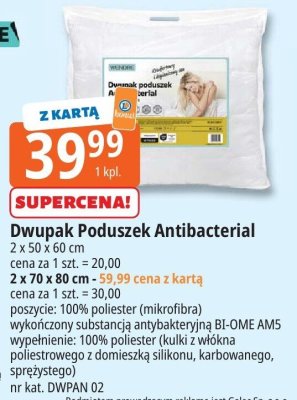 Poduszek Dwupak Poduszek Antibacterial 2 x 50 x 60 cm promocja w Leclerc