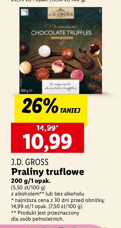 Praliny truflowe bez alkoholu J.d.gross promocja