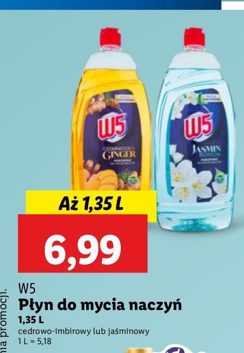 Płyn do mycia naczyń jaśmin W5 promocja w Lidl