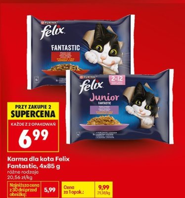 Karma dla kota Felix Fantastic, 4x85 g różne rodzaje promocja w Biedronka