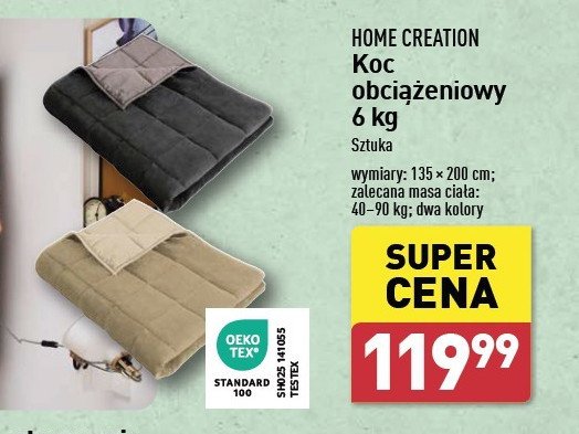 Koc obciążeniowy 6 kg 135 x 200 cm Home creation promocja w Aldi