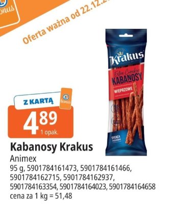 Kabanosy Krakus Extra Cienkie wieprzowe Animex promocja w Leclerc