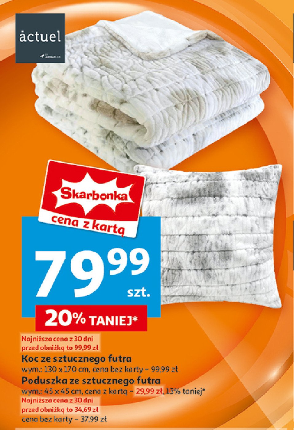 Poduszka ze sztucznego futra 45 x 45 cm Actuel promocja w Auchan