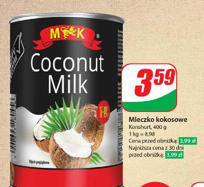 Mleczko kokosowe M&k promocja w Dino