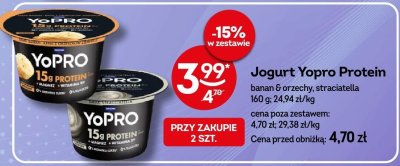Jogurt Yopro Protein banan & orzechy, straciatella promocja w Żabka