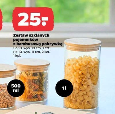 Zestaw szklanych pojemników z bambusową pokrywką promocja w Netto