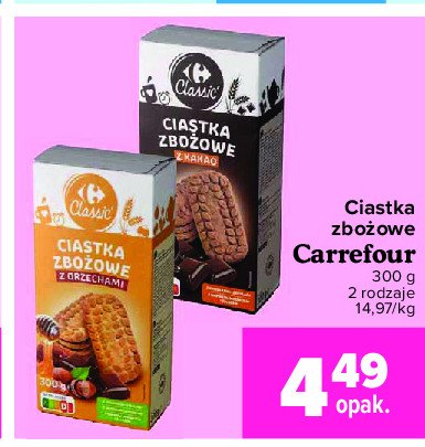 Ciastka zbożowe pełnoziarniste z czekoladą i kakao Carrefour promocja