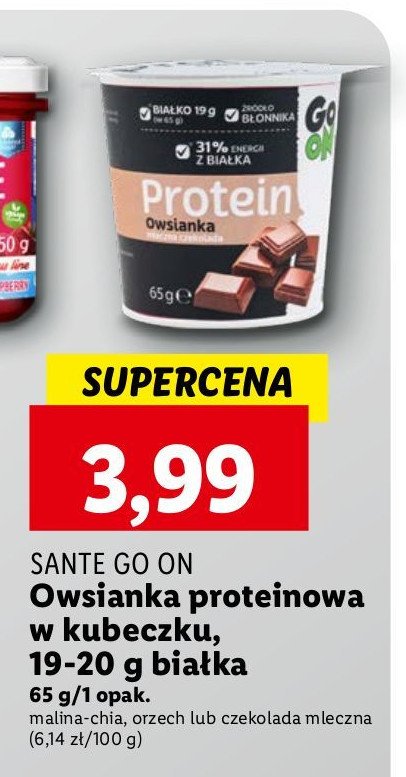 Owsianka malina + chia Sante go on! protein promocja