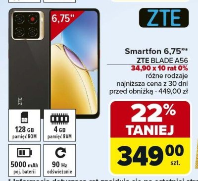 Smartfon 6,75" ZTE BLADE A56 promocja w Carrefour