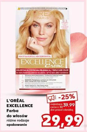 Farba do włosów bardzo jasny blond złocisty 9.3 L'oreal excellence creme promocja