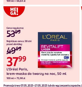 Krem do twarzy na noc L'oreal revitalift laser x3 promocja