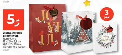 Zestaw 3 torebek prezentowych różne wzory 19 x 22,9 x 9,8 cm, 26,7 x 32 x 13,6 cm oraz 30 x 39 x 14,2 cm promocja w Dealz