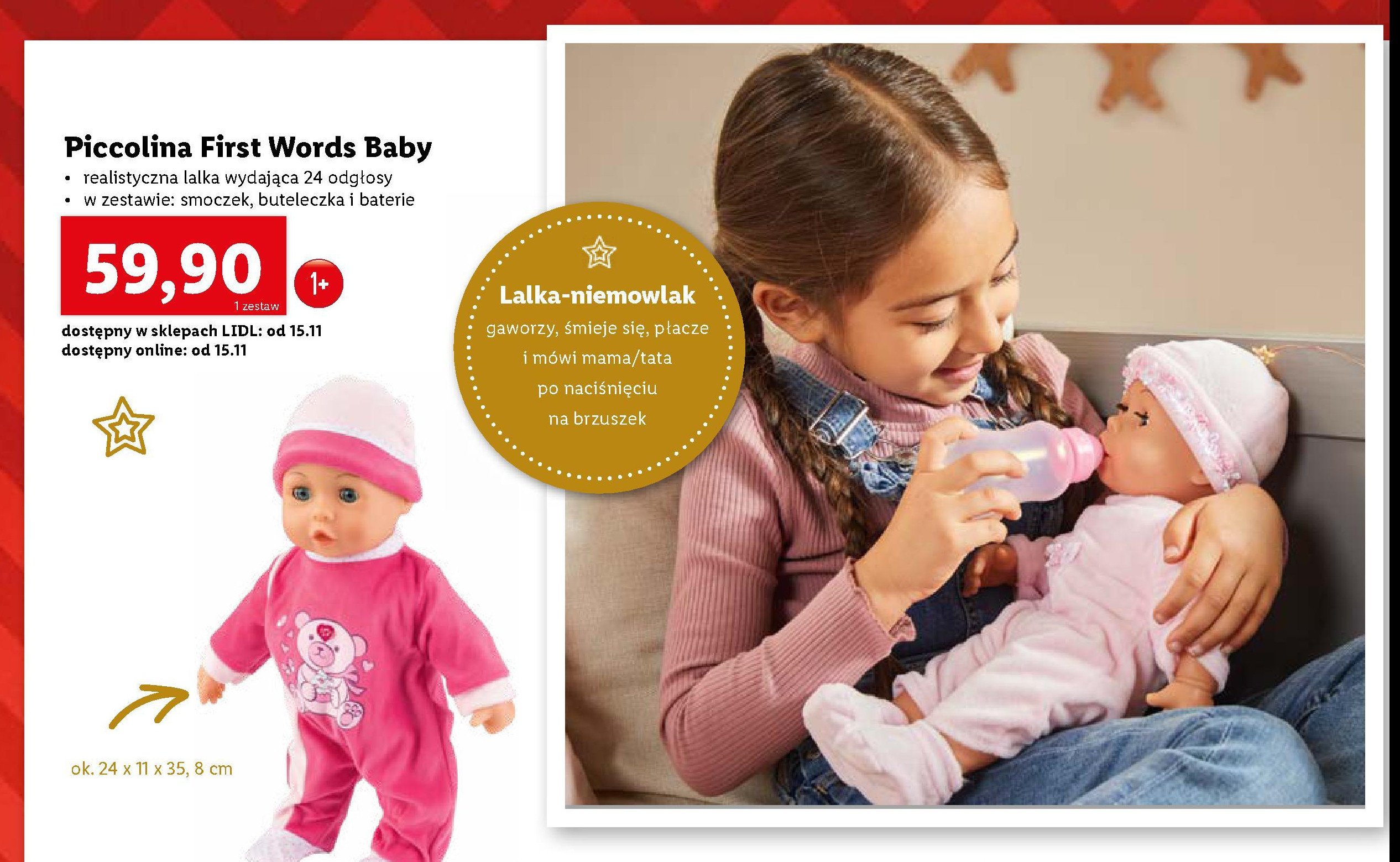 Lalka piccolina first words baby promocja