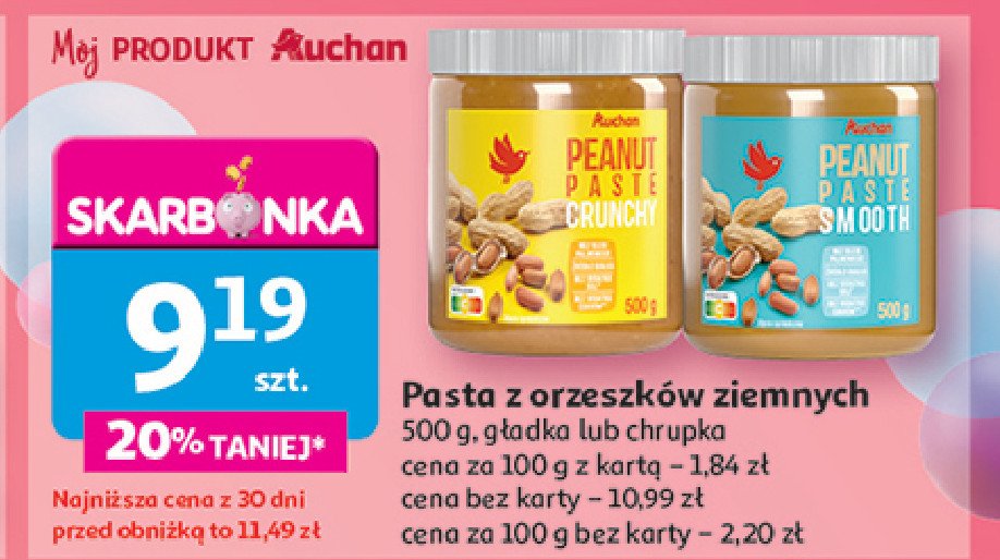 Pasta orzechowa crunchy Auchan promocja w Auchan