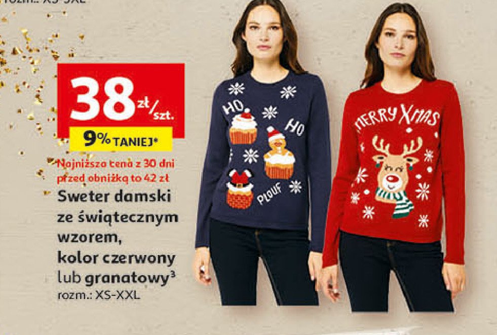 Sweter damski świąteczny xs-xxl granatowy Auchan inextenso promocja w Selgros