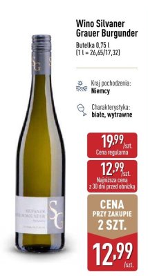 Wino Grauer Burgunder 0,75l Silvaner promocja w Aldi