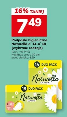 Podpaski higieniczne Naturella 14 do 18 (wybrane rodzaje) (1szt. - od 0,42) promocja w Hitpol