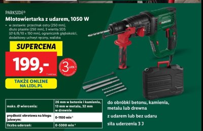 Młotowiertarka z udarem 1050w Parkside promocja