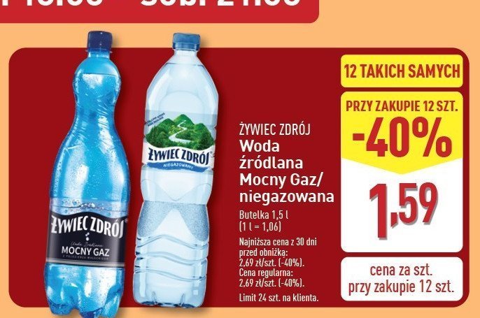 Woda mocny gaz Żywiec zdrój promocja w Aldi