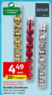 Bombki choinkowe 8 szt. śr. 6 cm w tubie, cena za 1 szt. 0.56 zł promocja w Auchan