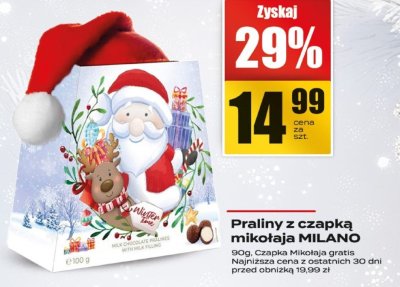 Wafle/Praliny z czapką Mikołaja MILANO promocja w Supeco