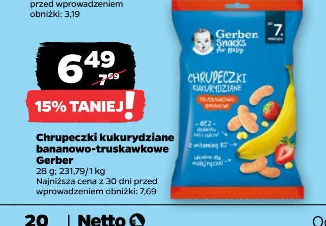 Chrupki truskawkowo-bananowe Gerber promocja w Netto