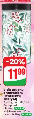 Słoik szklany z nadrukiem i metalową pokrywą promocja w Dino