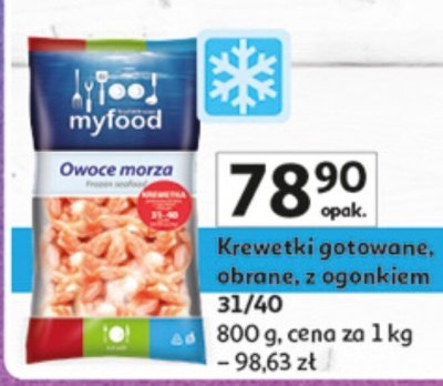 Krewetki gotowane, obrane, z ogonem 31/40, 800 g promocja w Auchan