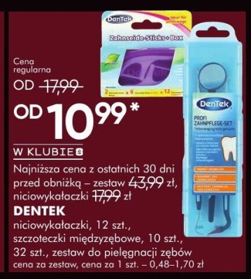 Niciowykołaczki DENTEK niciowykołaczki 12 szt., szczoteczki międzyzębowe 10 szt., 32 szt., zestawy do pielęgnacji zębów promocja w Super-Pharm