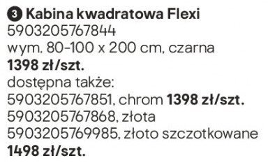 Kabina prysznicowa kwadratowa Flexi czarna promocja w Castorama