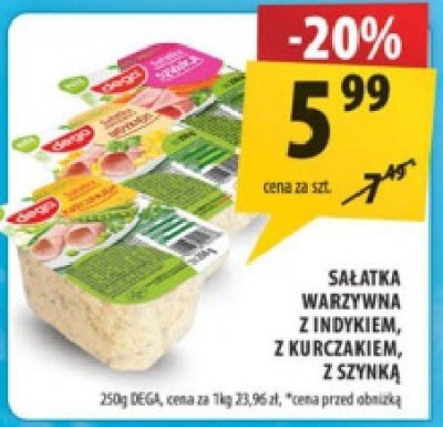 Sałatka warzywna z indykiem, z kurczakiem, z szynką Dega promocja w Arhelan