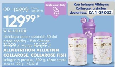 Allnutrition Alldeynn Collarose, Collarose Fish kolagen w proszku, 300 g, różne smaki promocja w Super-Pharm