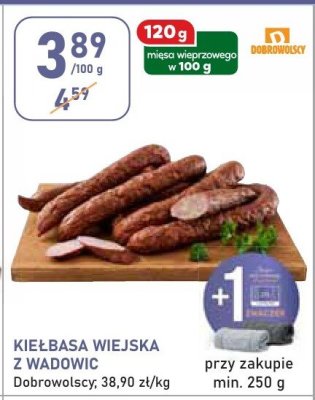 Kiełbasa wiejska z Wadowic Dobrowolscy 38,90 zł/kg promocja w Stokrotka