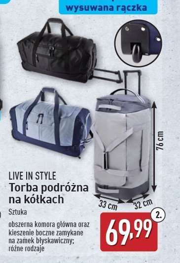 Torba podróżna na kułkach Live in style promocja w Aldi