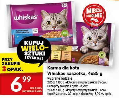 Karma dla kota Whiskas saszetka 4x85 g wybrane rodzaje promocja w Twój Market