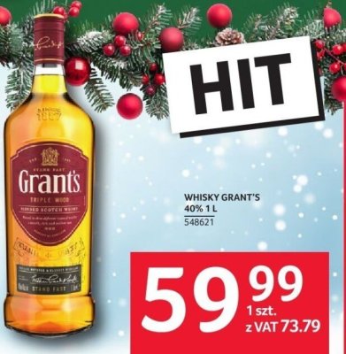 Whisky Grant's 40% 1 l promocja w Selgros