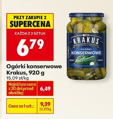 Ogórki konserwowe Krakus, 920 g promocja w Biedronka