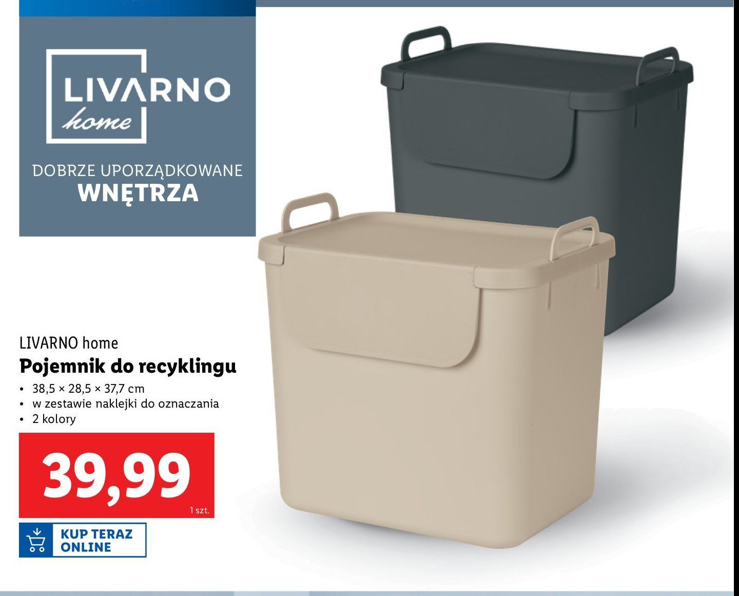 Pojemnik do recyklingu 38.5 x  28.5 x 37.7 cm LIVARNO HOME promocja w Lidl