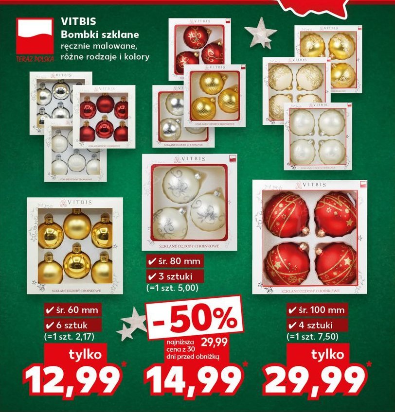 Bombki szklane dekorowane 6 cm Vitbis promocja