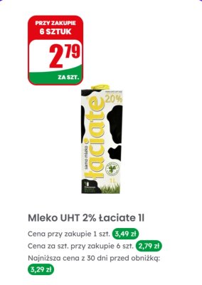 Mleko UHT 2% 1l promocja w Dino