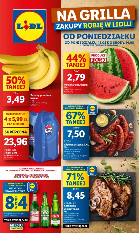 Lidl - gazetka promocyjna Oferta od poniedziałku od poniedziałku 12.08 do środy 14.08