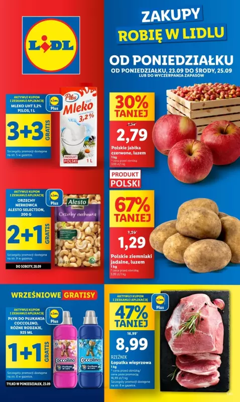 Lidl - gazetka promocyjna Oferta od poniedziałku od poniedziałku 23.09 do środy 25.09