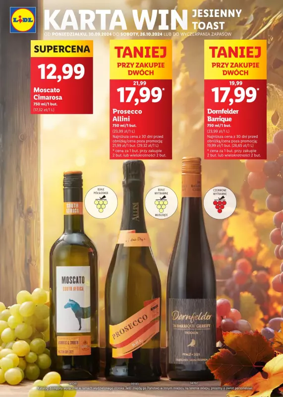 Lidl - gazetka promocyjna Karta win. Jesienny toast od poniedziałku 30.09 do soboty 26.10