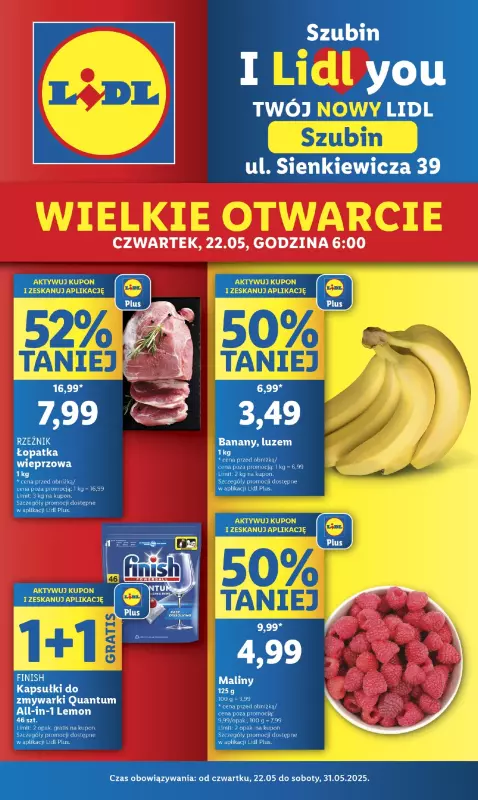 Lidl - gazetka promocyjna Wielkie Otwarcie! Szubin od czwartku 22.05 do soboty 31.05