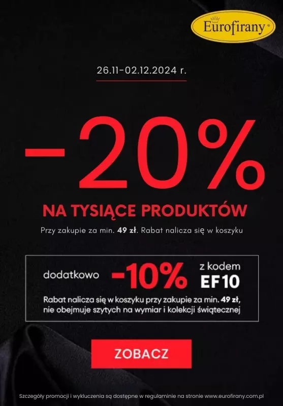 #CYBER MONDAY - gazetka promocyjna EUROFIRANY | -20% na tysiące produktów oraz dodatkowo -10% z KODEM od czwartku 28.11 do poniedziałku 02.12