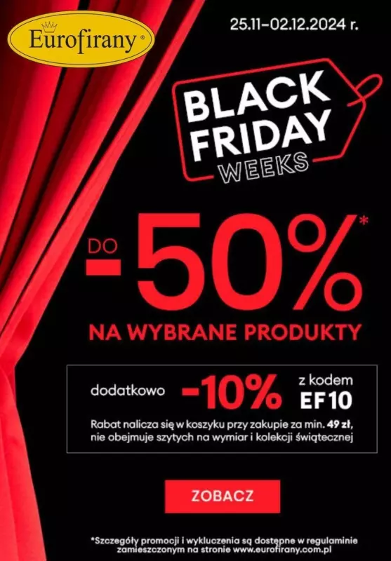 #CYBER MONDAY - gazetka promocyjna EUROFIRANY | Do -50% na wybrane produkty oraz -10% z KODEM od czwartku 28.11 do poniedziałku 02.12