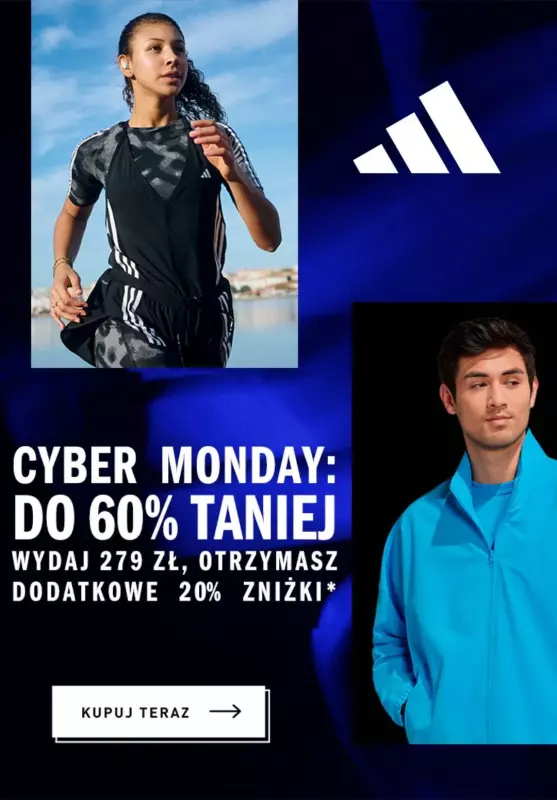 #CYBER MONDAY - gazetka promocyjna Adidas | Do -60% na Cyber Monday + Extra -20% za min.279 zł od poniedziałku 02.12 do poniedziałku 02.12