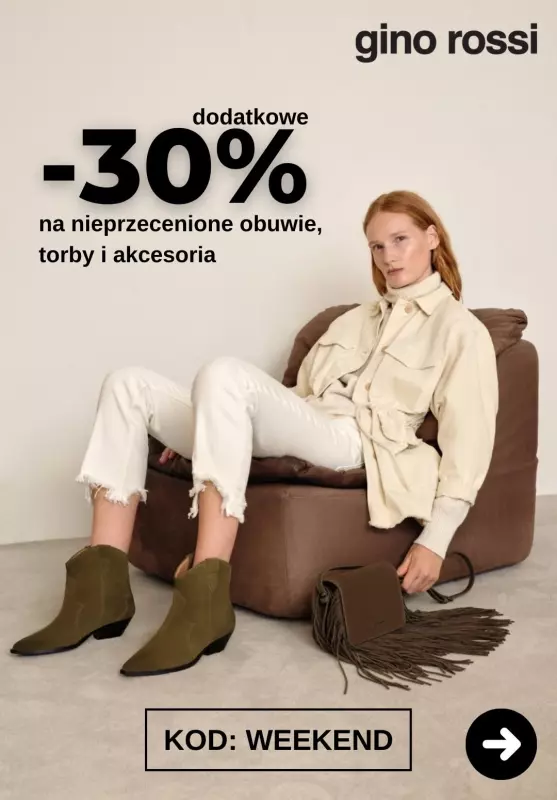 Gino Rossi - gazetka promocyjna -30% na obuwie, torby i akcesoria z KODEM od czwartku 17.09 do niedzieli 20.09
