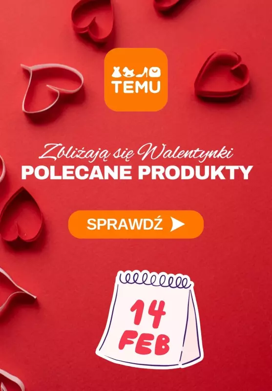 #Walentynki - gazetka promocyjna Temu | Polecane produkty na Walentynki od piątku 31.01 